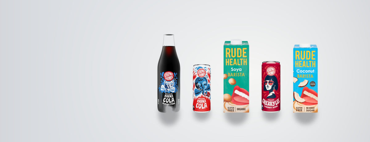 New in: Karma Kola soft drinks and Rude Health barista milks