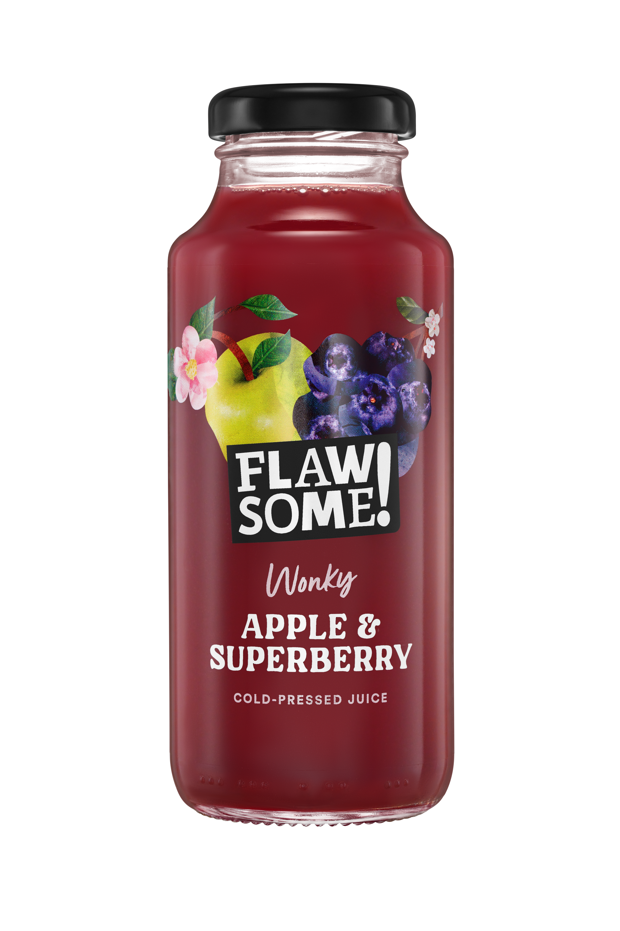 Flawsome Apple Superberry Juice – 12 × 250 ml cold-pressed juice blending crisp apple with antioxidant-rich berries; ideal for wholesale to cafés and retailers