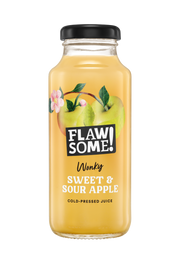 Flawsome Sweet & Sour Apple Juice – 12 × 250 ml cold-pressed juice with sweet and tangy green apple flavor; ideal for wholesale to cafés, juice bars, and retailers