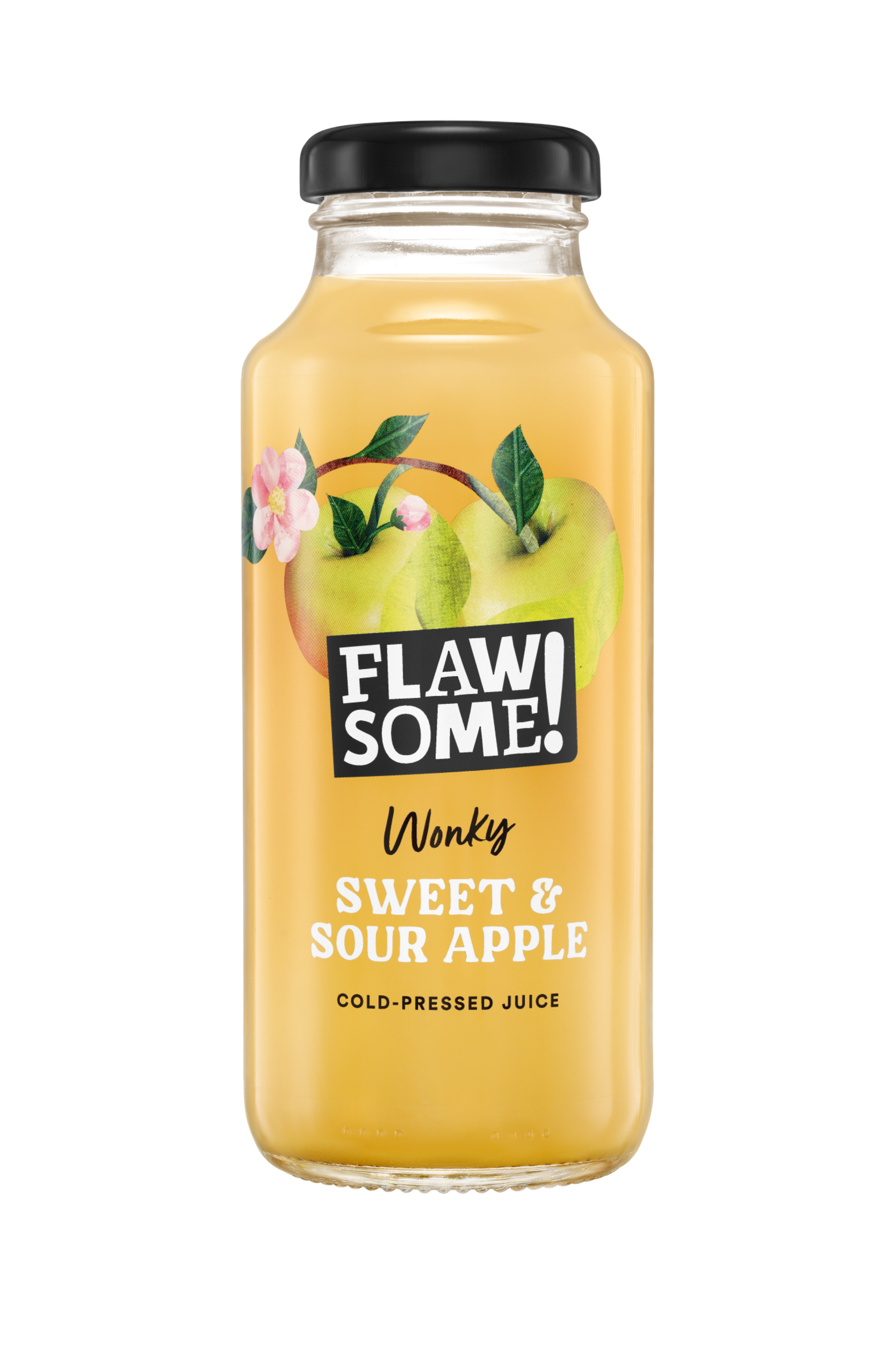 Flawsome Sweet & Sour Apple Juice – 12 × 250 ml cold-pressed juice with sweet and tangy green apple flavor; ideal for wholesale to cafés, juice bars, and retailers