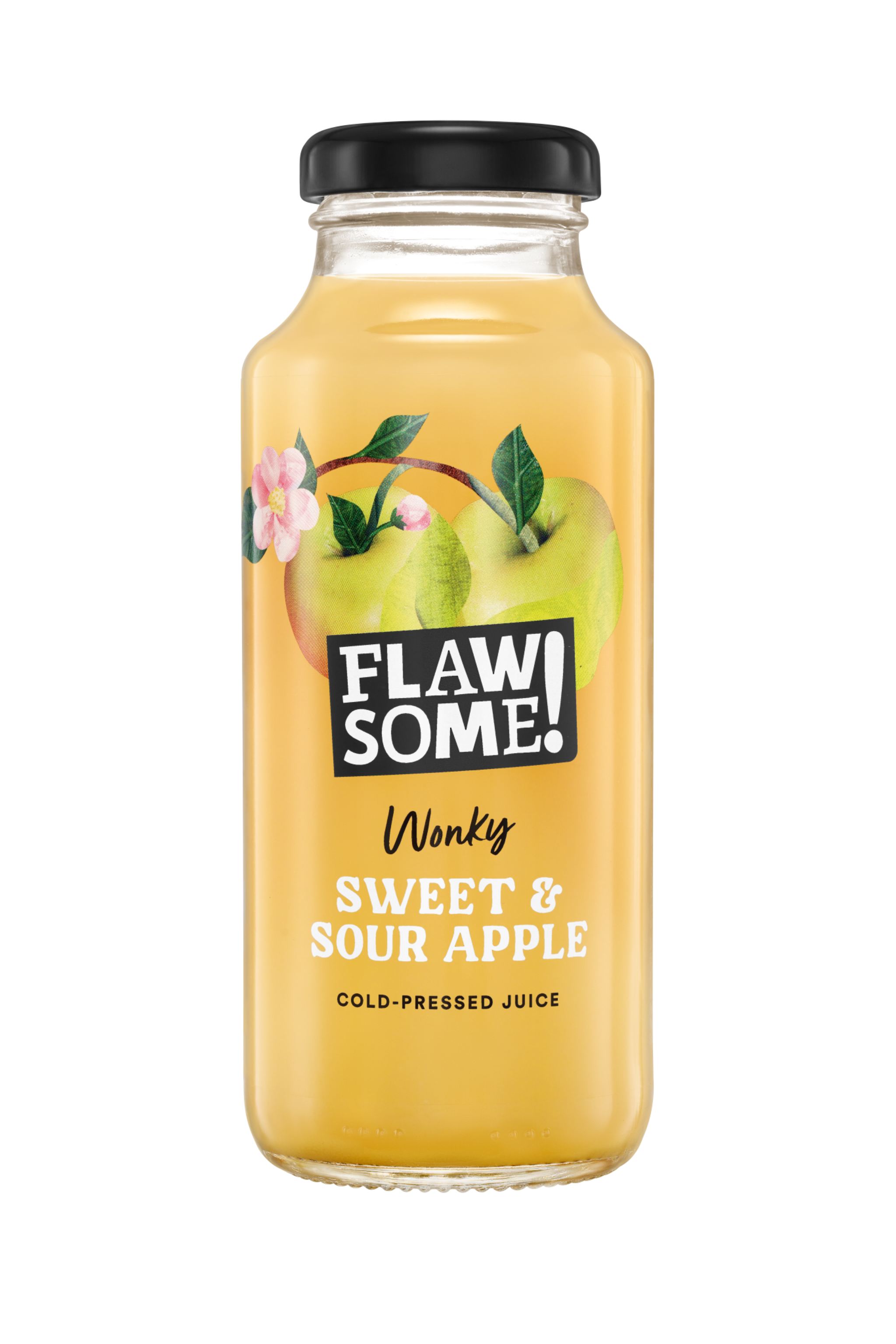 Flawsome Sweet & Sour Apple Juice – 12 × 250 ml cold-pressed juice with sweet and tangy green apple flavor; ideal for wholesale to cafés, juice bars, and retailers