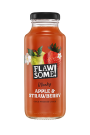 Flawsome Apple & Strawberry Juice – 12 × 250 ml cold-pressed blend of crisp apple and ripe strawberry; ideal for wholesale to cafés, juice bars, and retailers