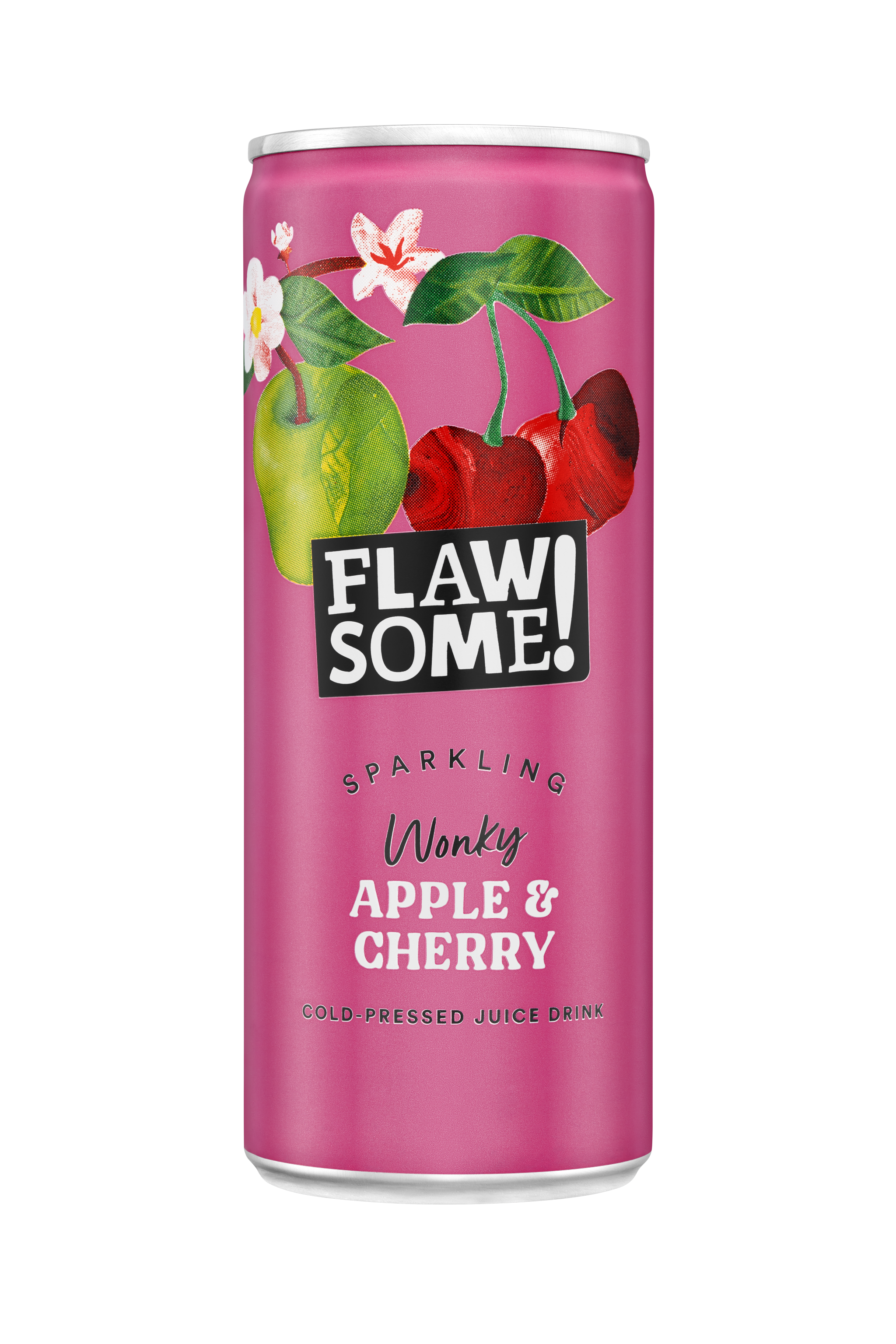Flawsome Sparkling Sweet & Sour Apple Cherry – 24 × 250 ml cold-pressed juice with tangy apple and sweet cherry; perfect for wholesale to cafés and juice bars