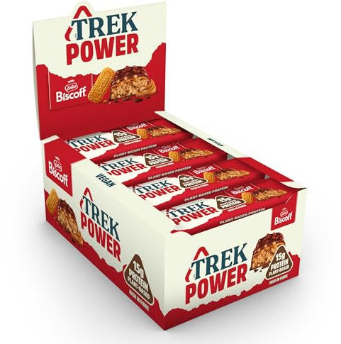 Trek Salted Biscoff Protein Flapjack – 16 × 50 g oat-based bars with crunchy Biscoff flavor, salt, and plant protein; ideal for wholesale to cafés, gyms, and retailers
