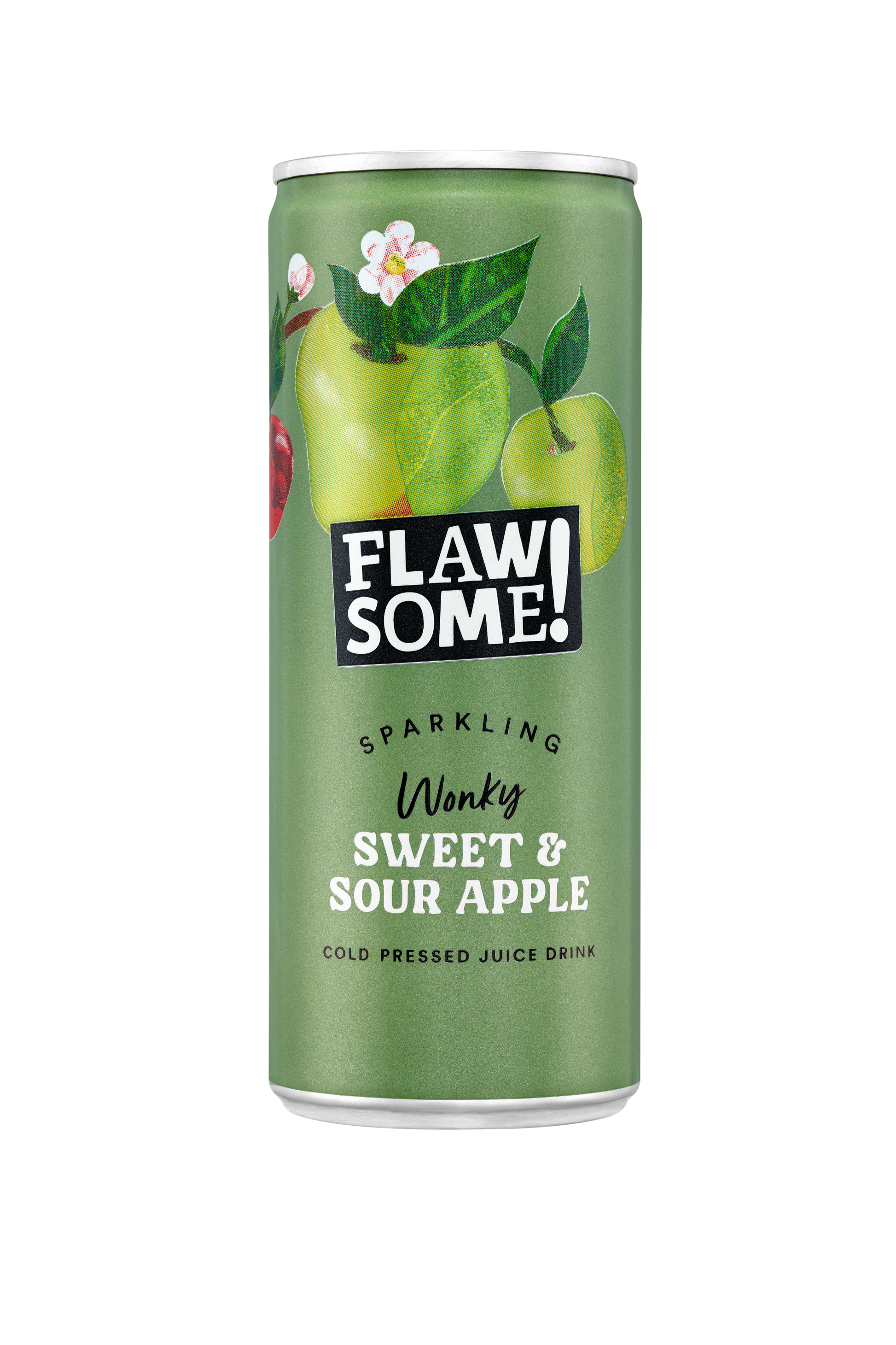 Flawsome Sparkling Sweet & Sour Apple – 24 × 250 ml cold-pressed, lightly sparkling juice with sweet and tangy green apple; ideal for cafés, bars, and retailers