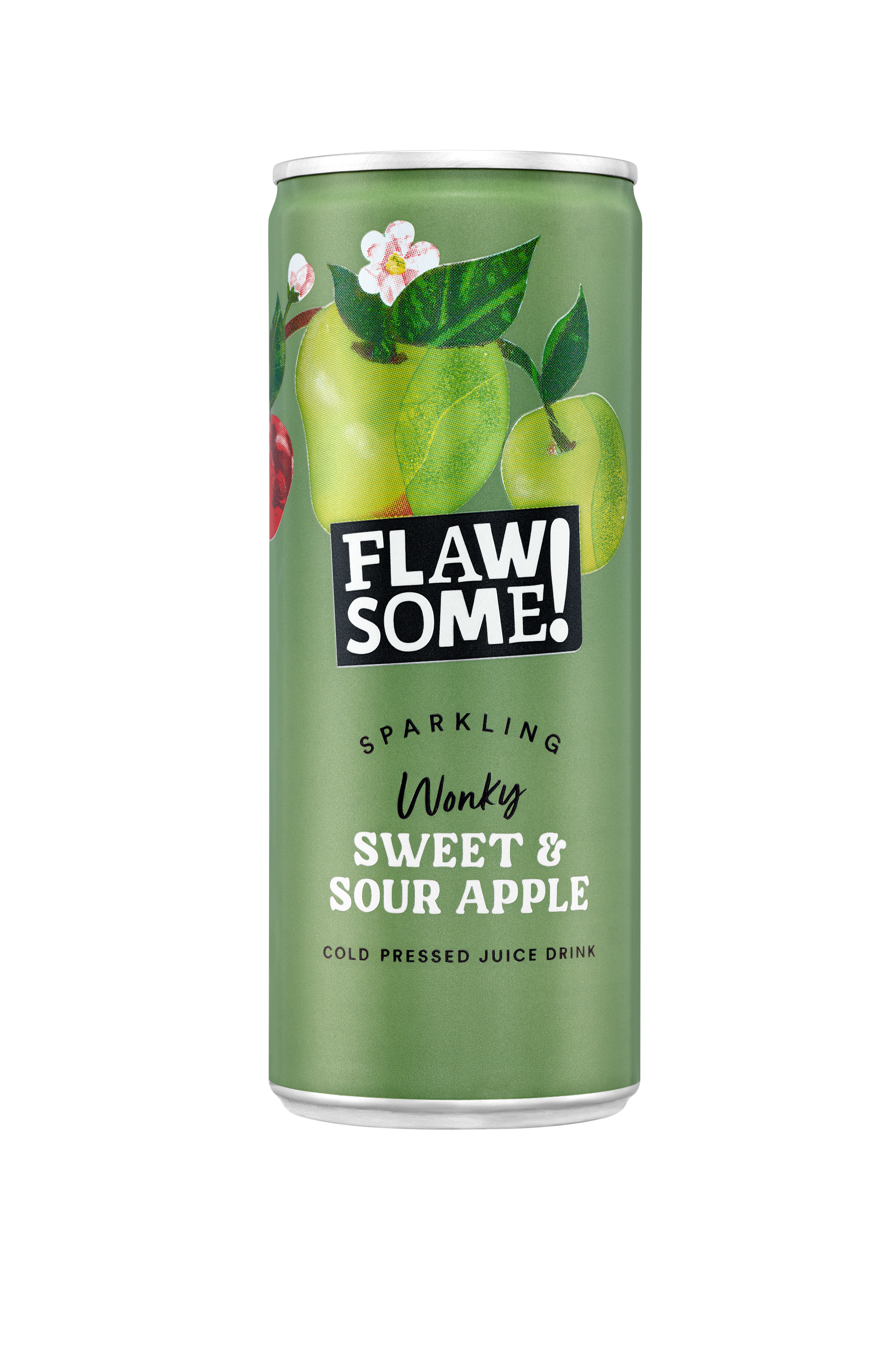 Flawsome Sparkling Sweet & Sour Apple – 24 × 250 ml cold-pressed, lightly sparkling juice with sweet and tangy green apple; ideal for cafés, bars, and retailers