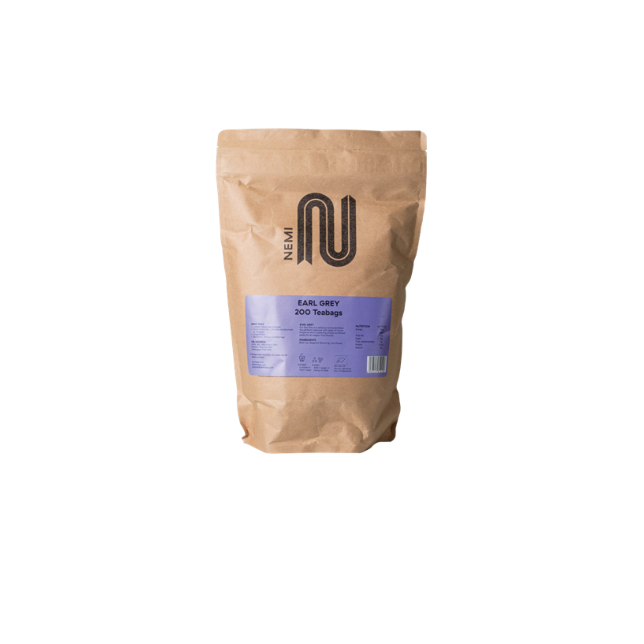 Nemi Earl Grey Teabags – bulk pack of 200 classic black tea bags infused with fragrant bergamot; ideal for elegant tea service in cafés, restaurants, hotels, and wholesale hospitality menus