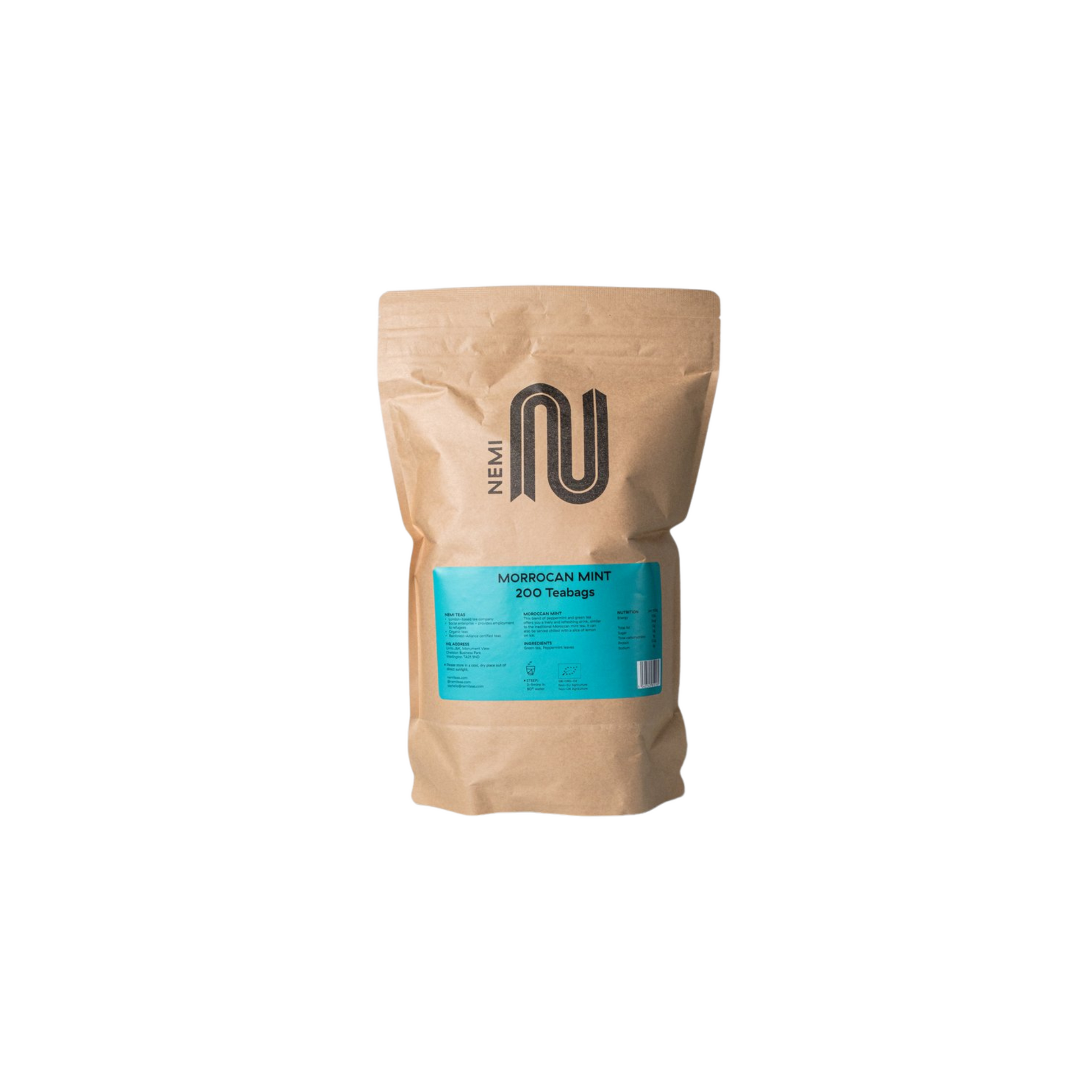 Nemi Moroccan Mint Teabags – bulk pack of 200 refreshing green tea bags infused with cooling mint; perfect for high-volume service in cafés, restaurants, hotels, and wholesale hospitality menus