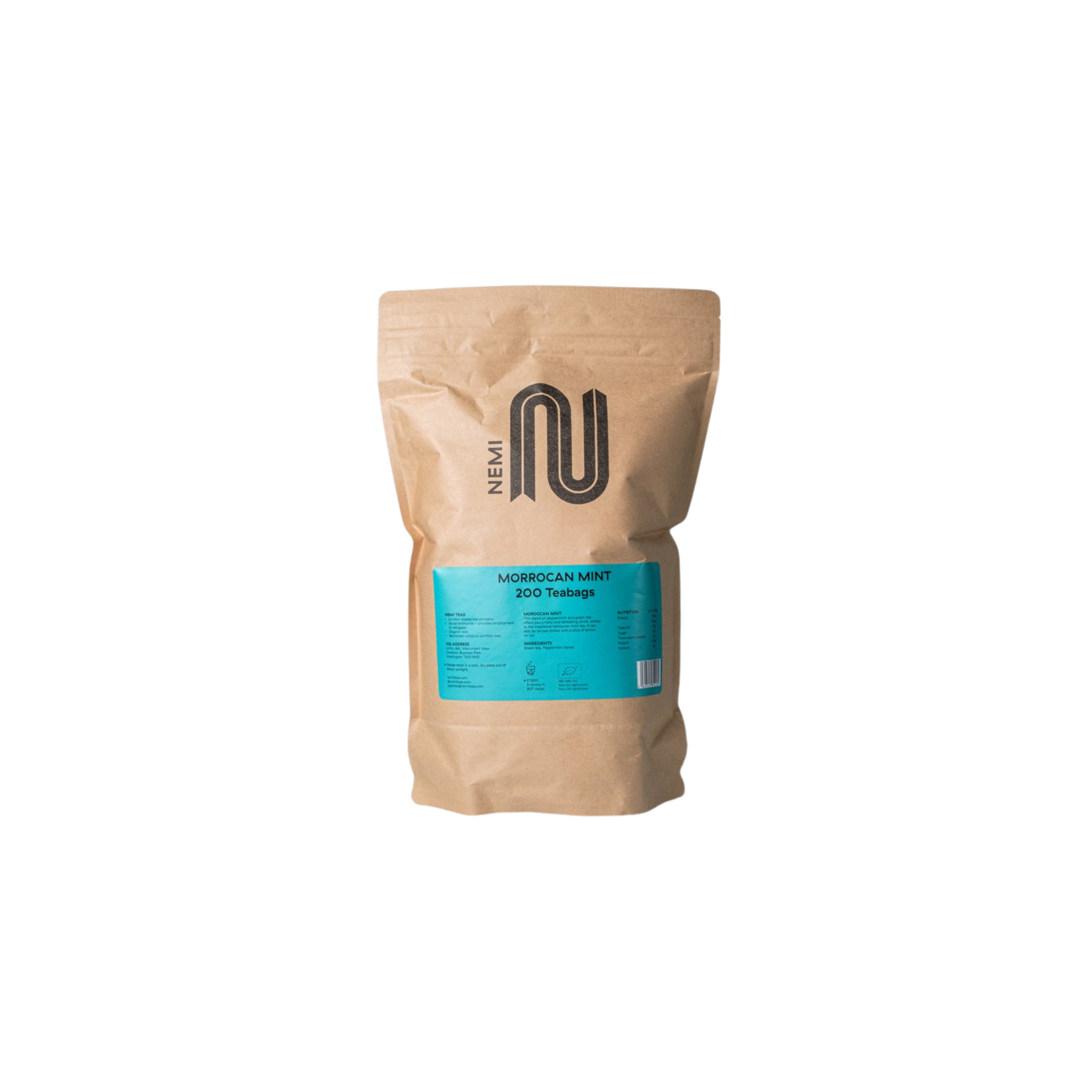Nemi Moroccan Mint Teabags – bulk pack of 200 refreshing green tea bags infused with cooling mint; perfect for high-volume service in cafés, restaurants, hotels, and wholesale hospitality menus