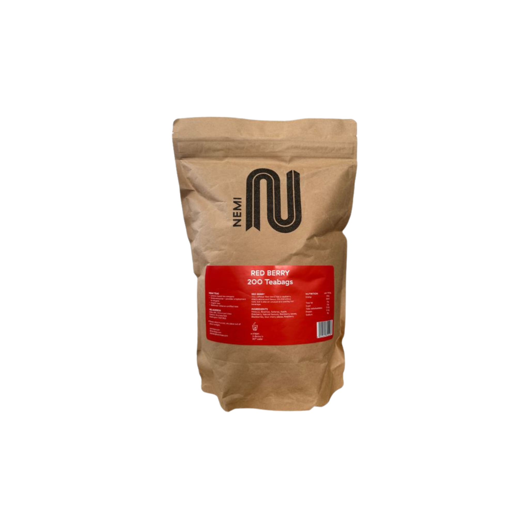 Nemi Red Berry Teabags – bulk pack of 200 fruity and caffeine-free herbal tea bags with a vibrant blend of berries; ideal for high-volume use in cafés, restaurants, hotels, and wholesale tea service