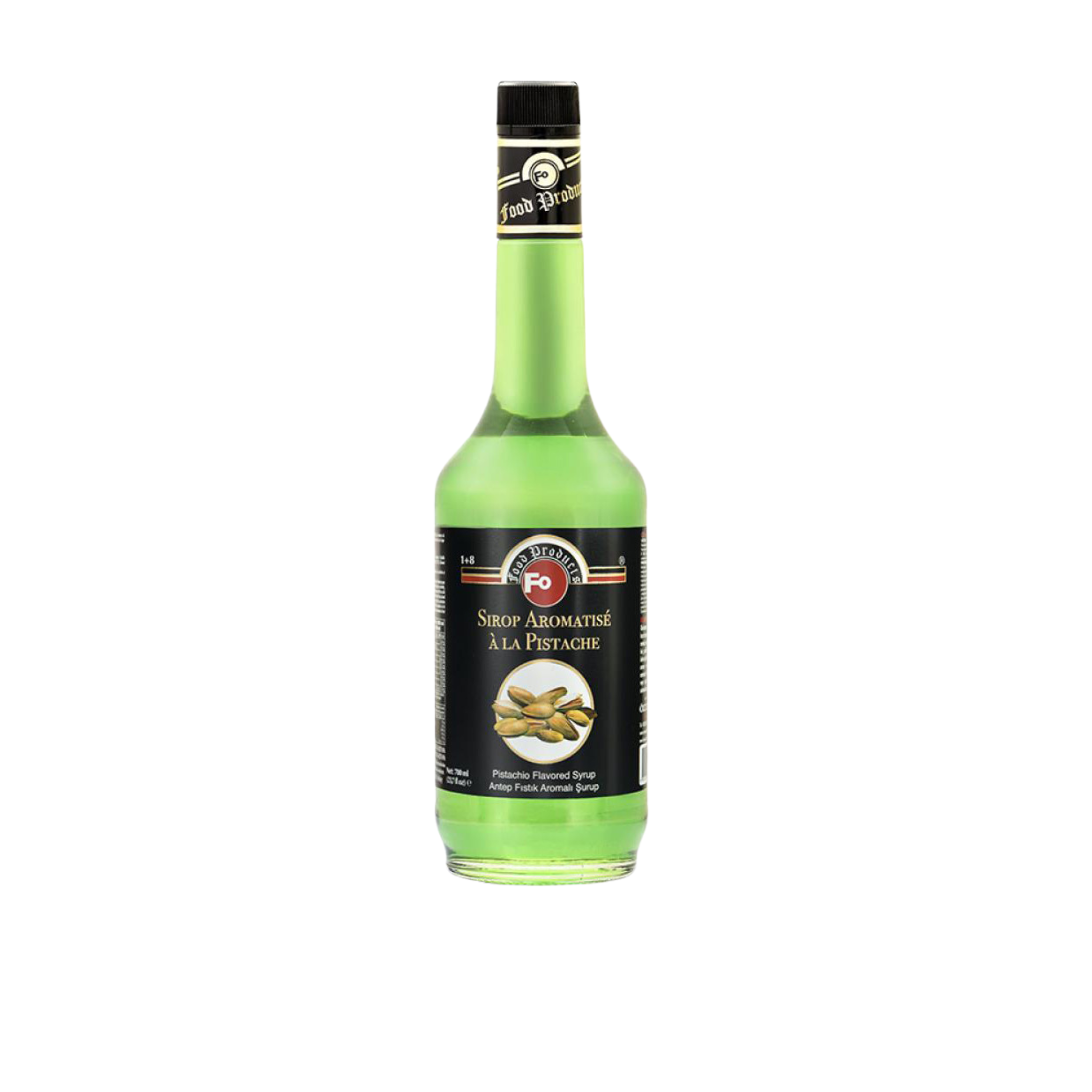 Fo Pistachio Syrup – 700 ml bottle of smooth and nutty pistachio-flavoured syrup; perfect for flavouring lattes, milkshakes, desserts, and speciality drinks in cafés, restaurants, and wholesale menus