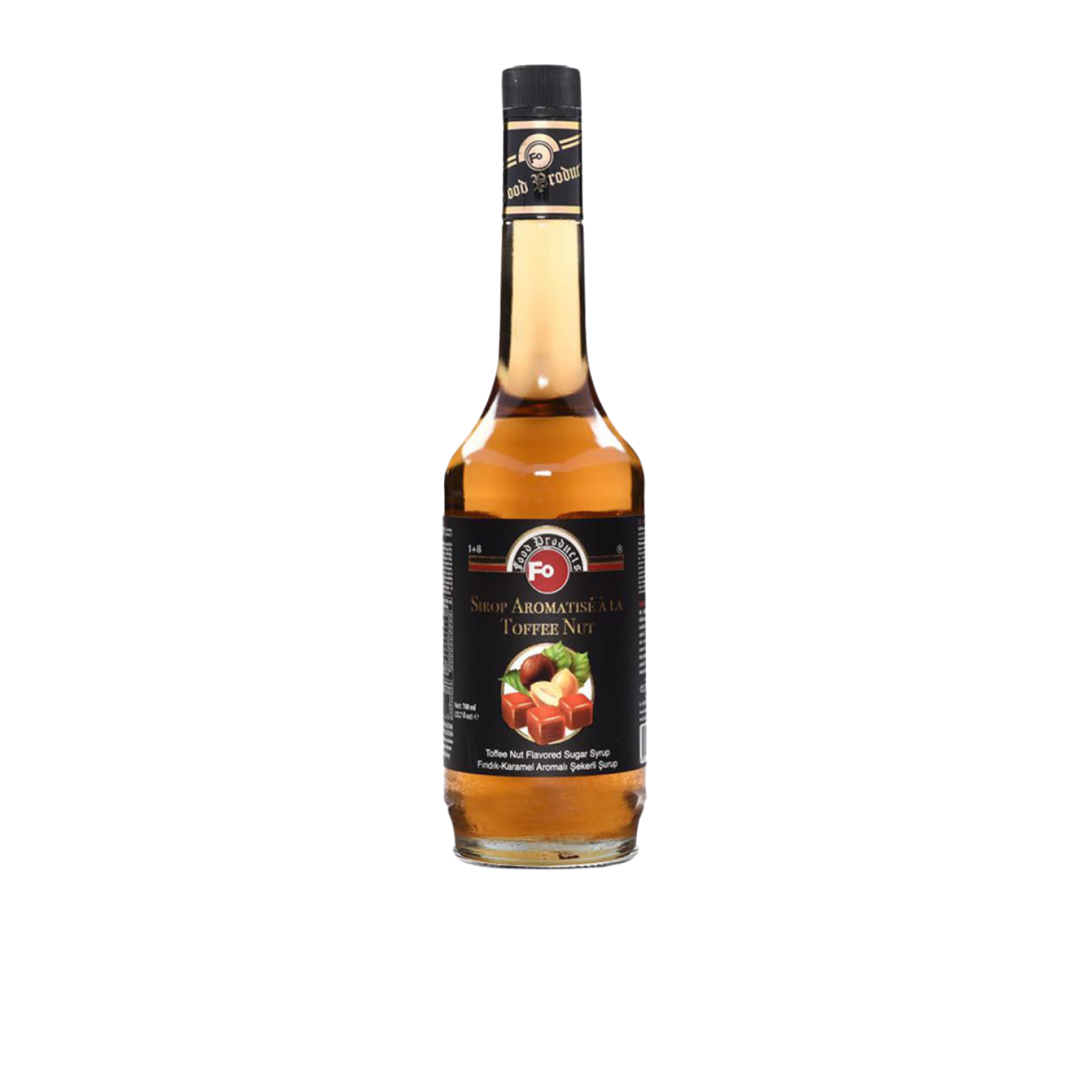 Fo Toffee Nut Syrup – 700 ml bottle of sweet, buttery toffee blended with roasted nut flavours; perfect for flavouring lattes, coffees, desserts, and seasonal drinks in cafés, restaurants, and wholesale menus