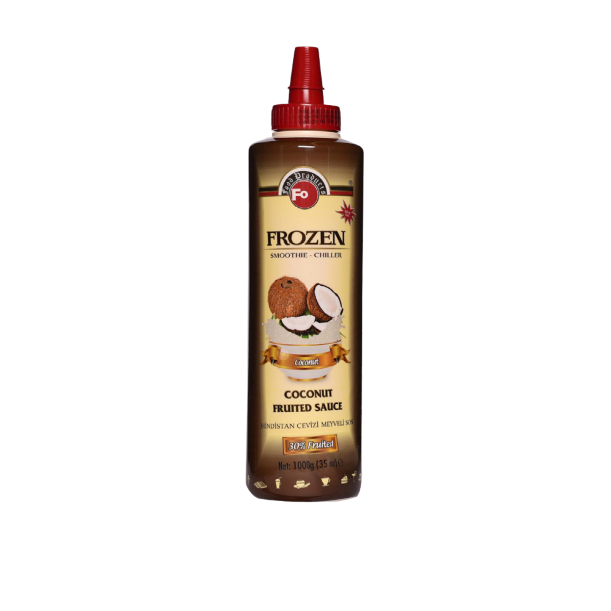 Fo Coconut Fruited Sauce – 700 ml bottle of creamy and tropical coconut-flavoured sauce made with real fruit content; ideal for topping desserts, ice creams, pancakes, and exotic drinks in cafés, restaurants, and wholesale menus
