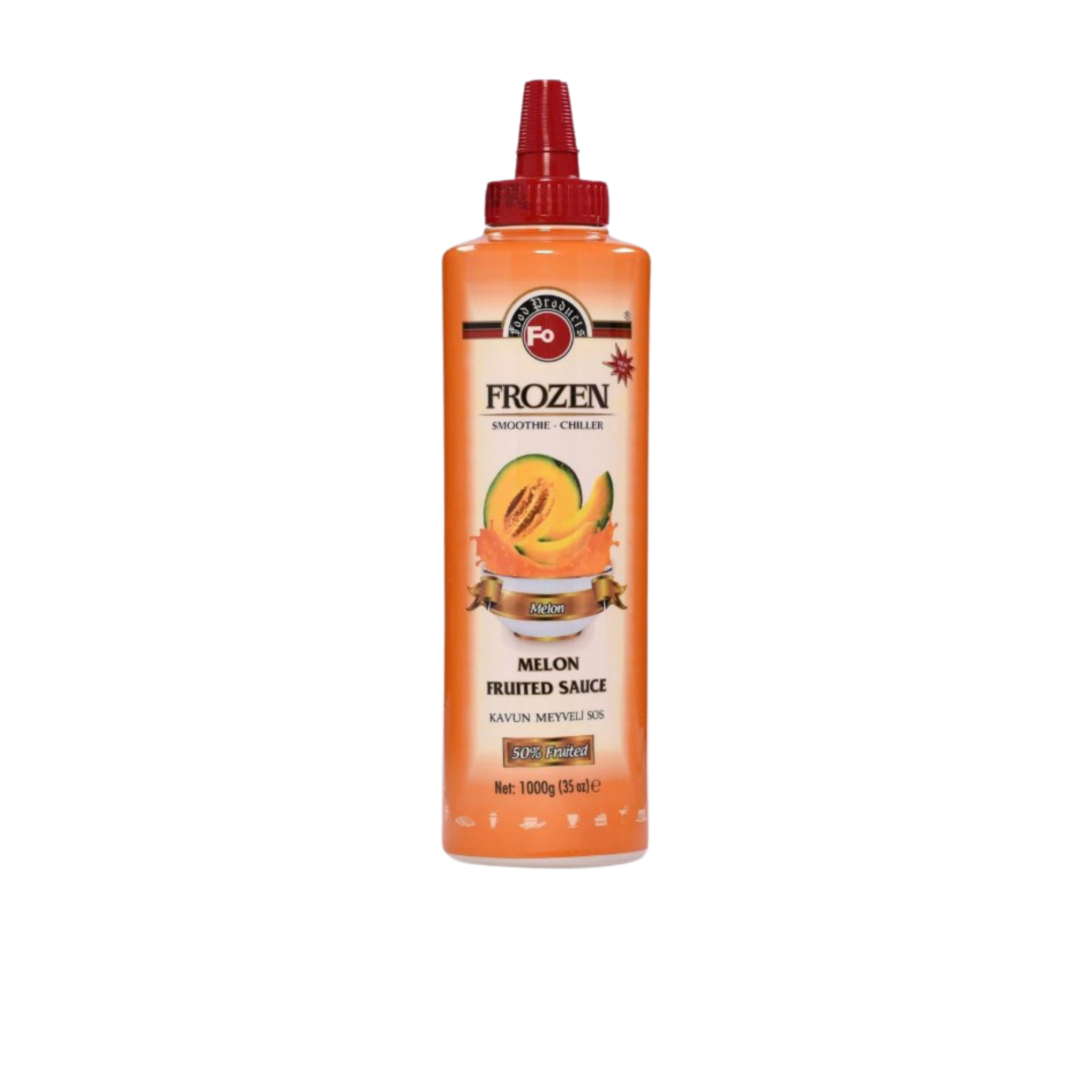 Fo Melon Fruited Sauce – 700 ml bottle of sweet and aromatic melon-flavoured sauce made with real fruit; ideal for topping desserts, ice creams, pancakes, and beverages in cafés, restaurants, and wholesale menus