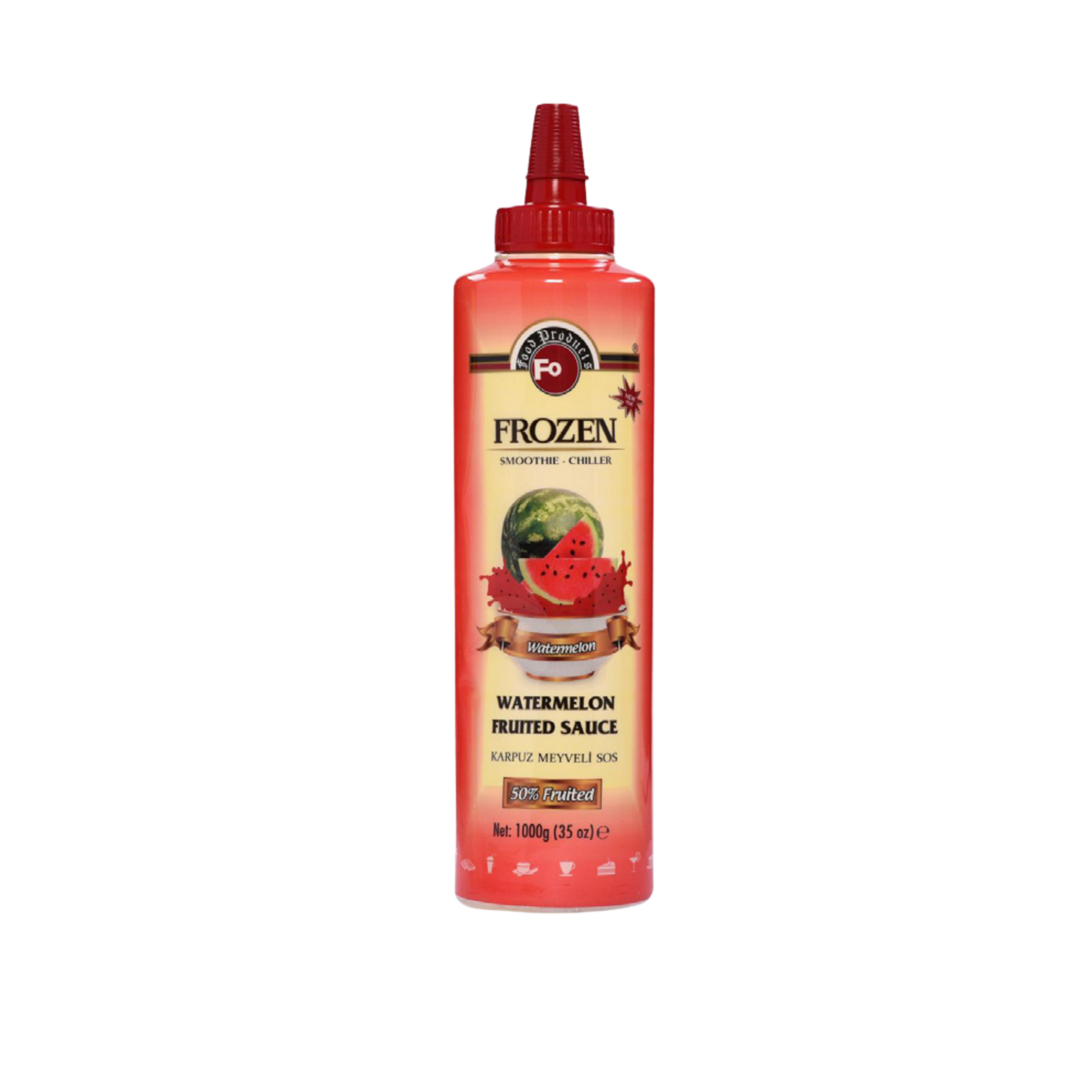 Fo Watermelon Fruited Sauce – 700 ml bottle of refreshing and juicy watermelon-flavoured sauce made with real fruit; ideal for topping ice creams, desserts, pancakes, and beverages in cafés, restaurants, and wholesale menus