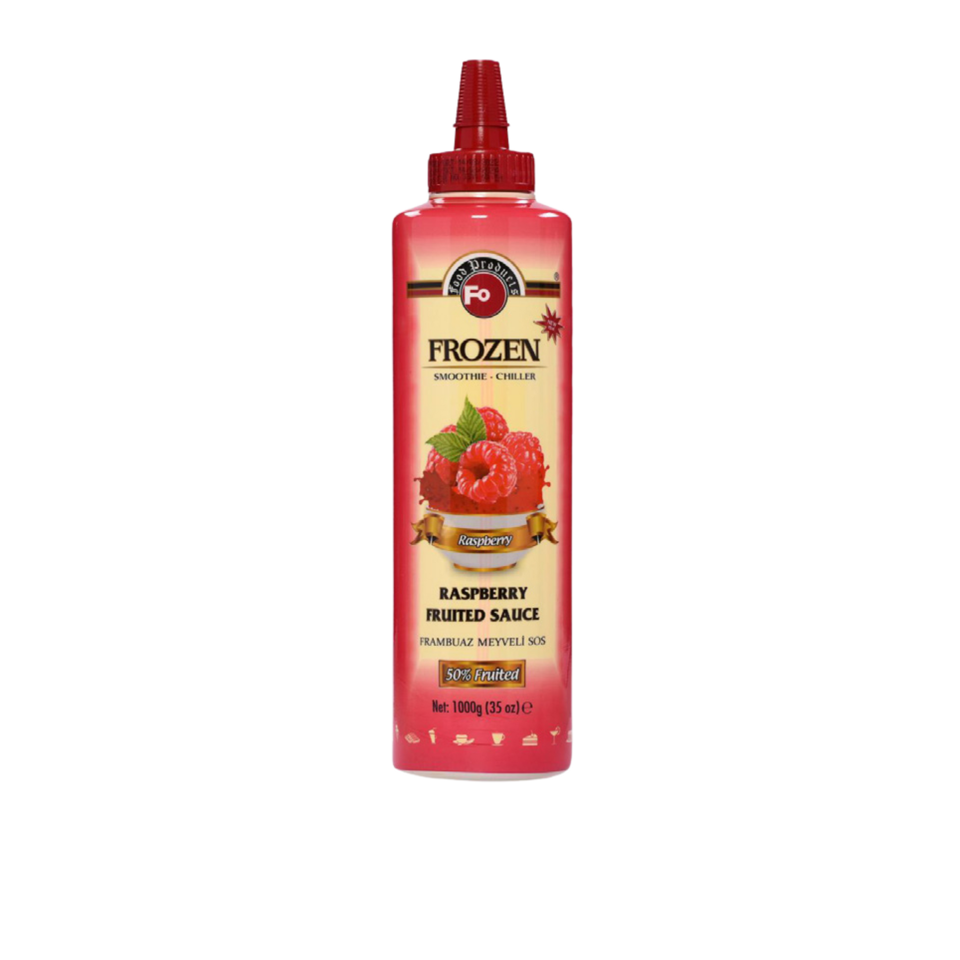 Fo Raspberry Fruited Sauce – 700 ml bottle of tangy and vibrant raspberry-flavoured sauce made with real fruit; ideal for topping desserts, ice creams, pancakes, and drinks in cafés, restaurants, and wholesale menus
