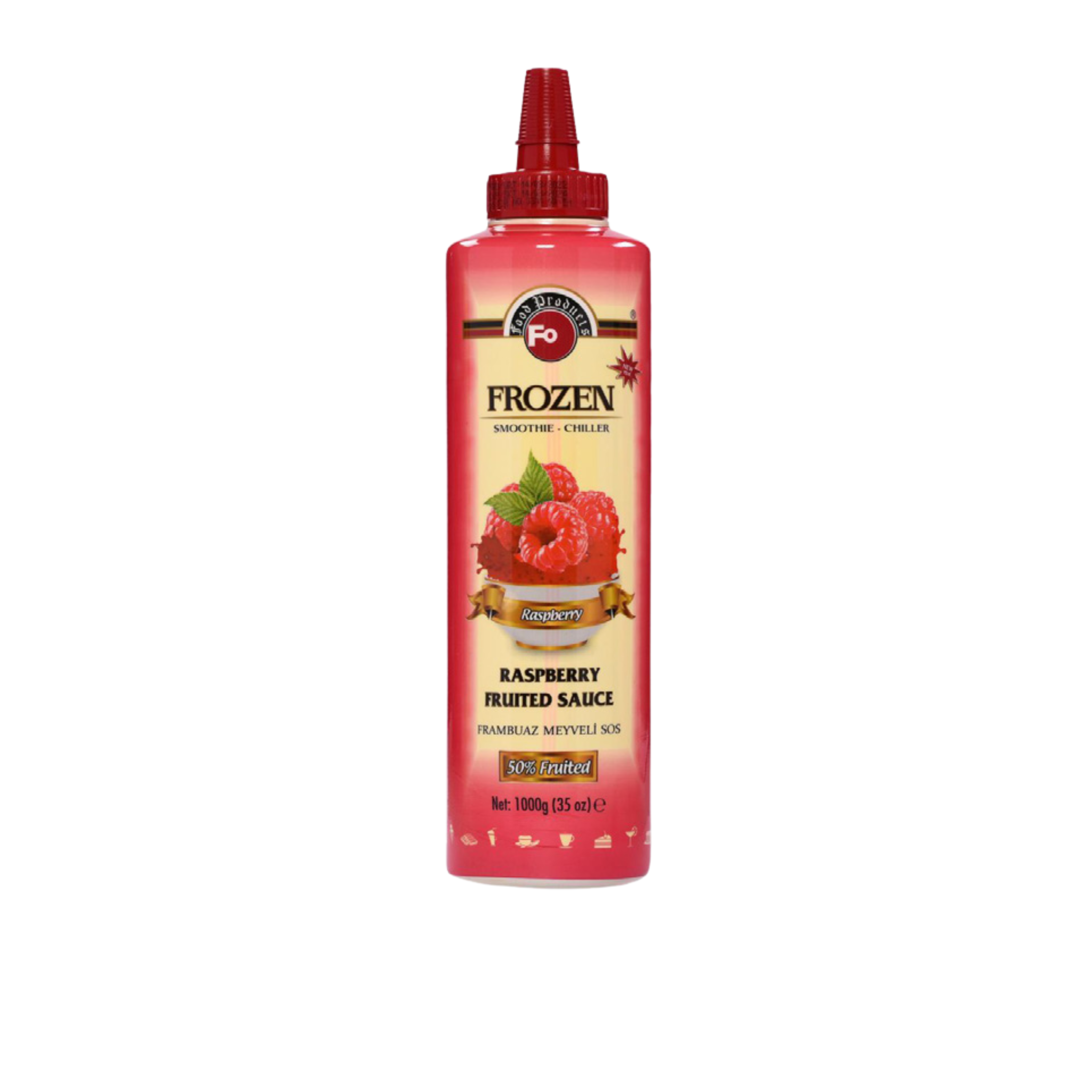 Fo Raspberry Fruited Sauce – 700 ml bottle of tangy and vibrant raspberry-flavoured sauce made with real fruit; ideal for topping desserts, ice creams, pancakes, and drinks in cafés, restaurants, and wholesale menus