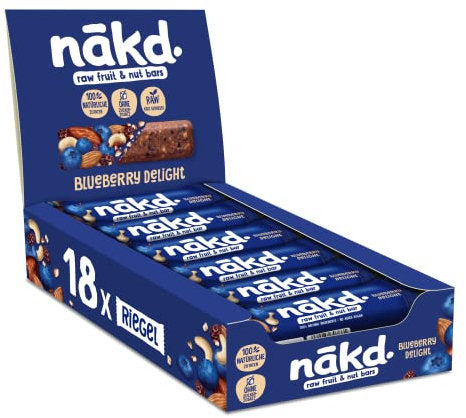 Nakd Blueberry Muffin Fruit & Nuts Bar – 18‑pack of 35 g all‑natural snack bars made with real blueberries and mixed nuts, perfect wholesale healthy treats for cafés, retailers, and lunch‑on‑the‑go offerings