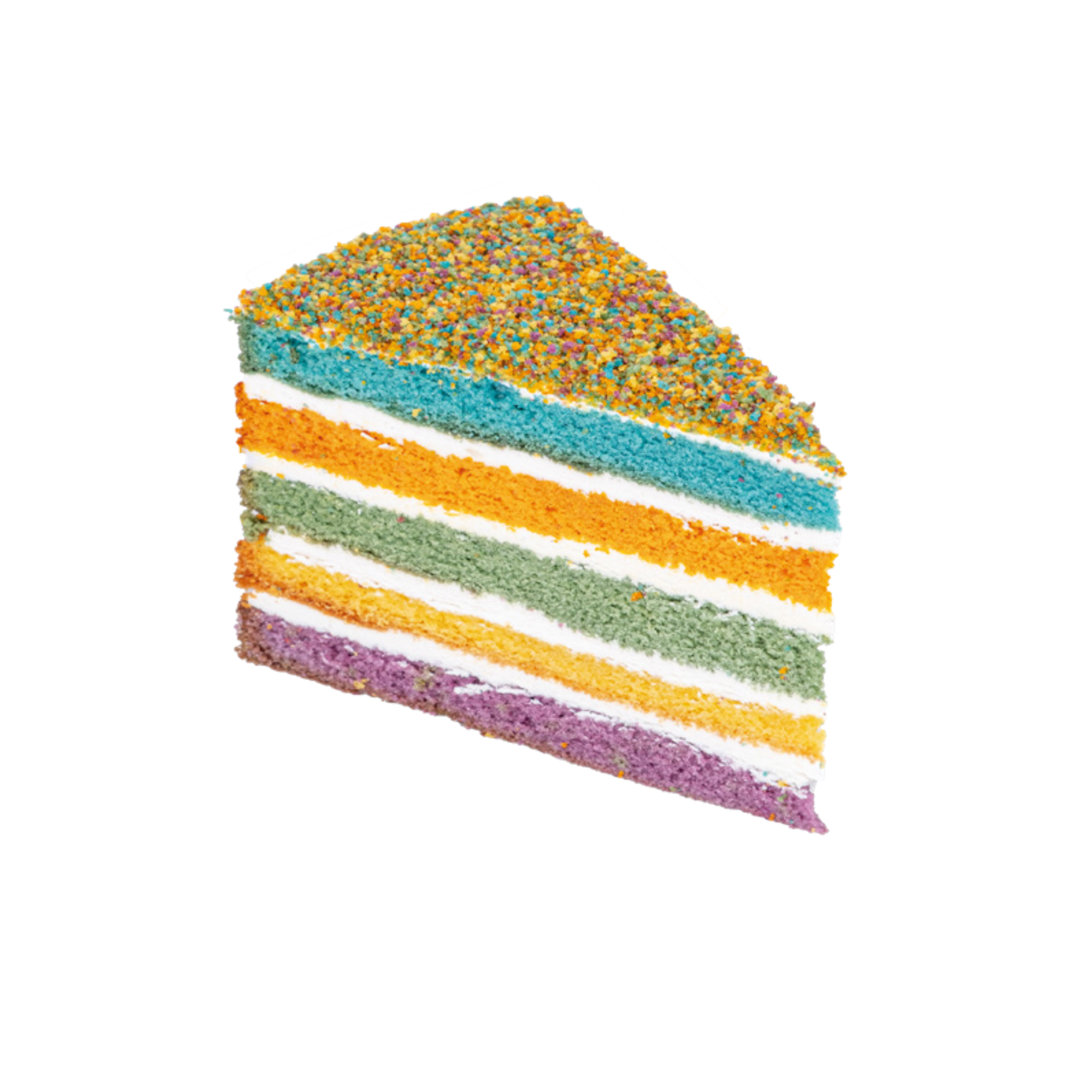 Rainbow Cake – 14-slice colorful layered cake with creamy frosting, a vibrant and eye-catching wholesale dessert for cafés, bakeries, and restaurants