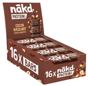 Nakd Cocoa Hazelnut Protein Bar – 16 × 35 g natural snack bars with roasted hazelnuts, cocoa, and plant-based protein; ideal for cafés, gyms, and retailers
