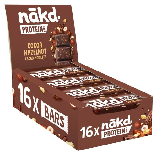 Nakd Cocoa Hazelnut Protein Bar – 16 × 35 g natural snack bars with roasted hazelnuts, cocoa, and plant-based protein; ideal for cafés, gyms, and retailers