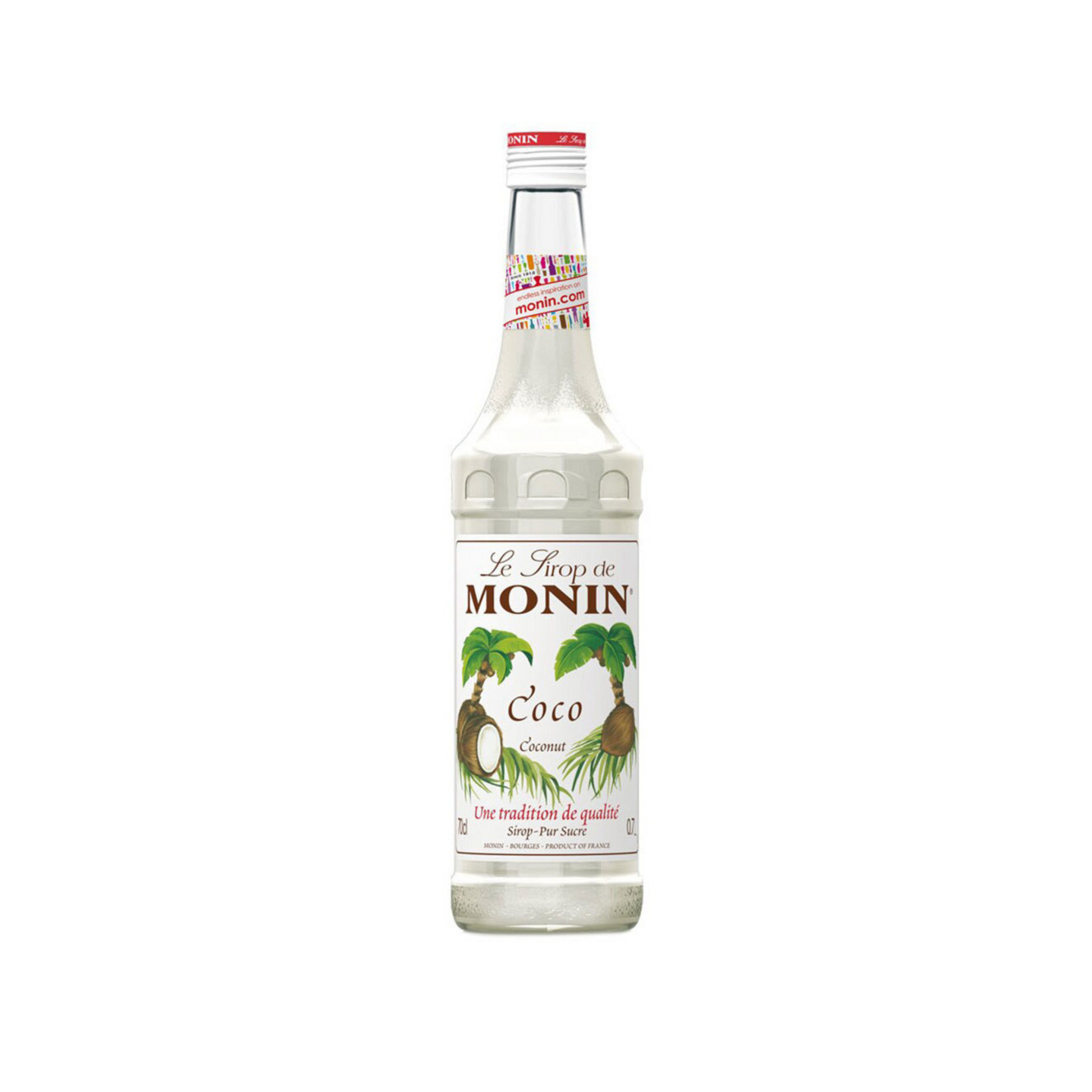Monin Coconut Syrup – 70 ml mini bottle of rich and creamy coconut-flavoured syrup; perfect for tropical cocktails, iced coffees, smoothies, and wholesale café beverages