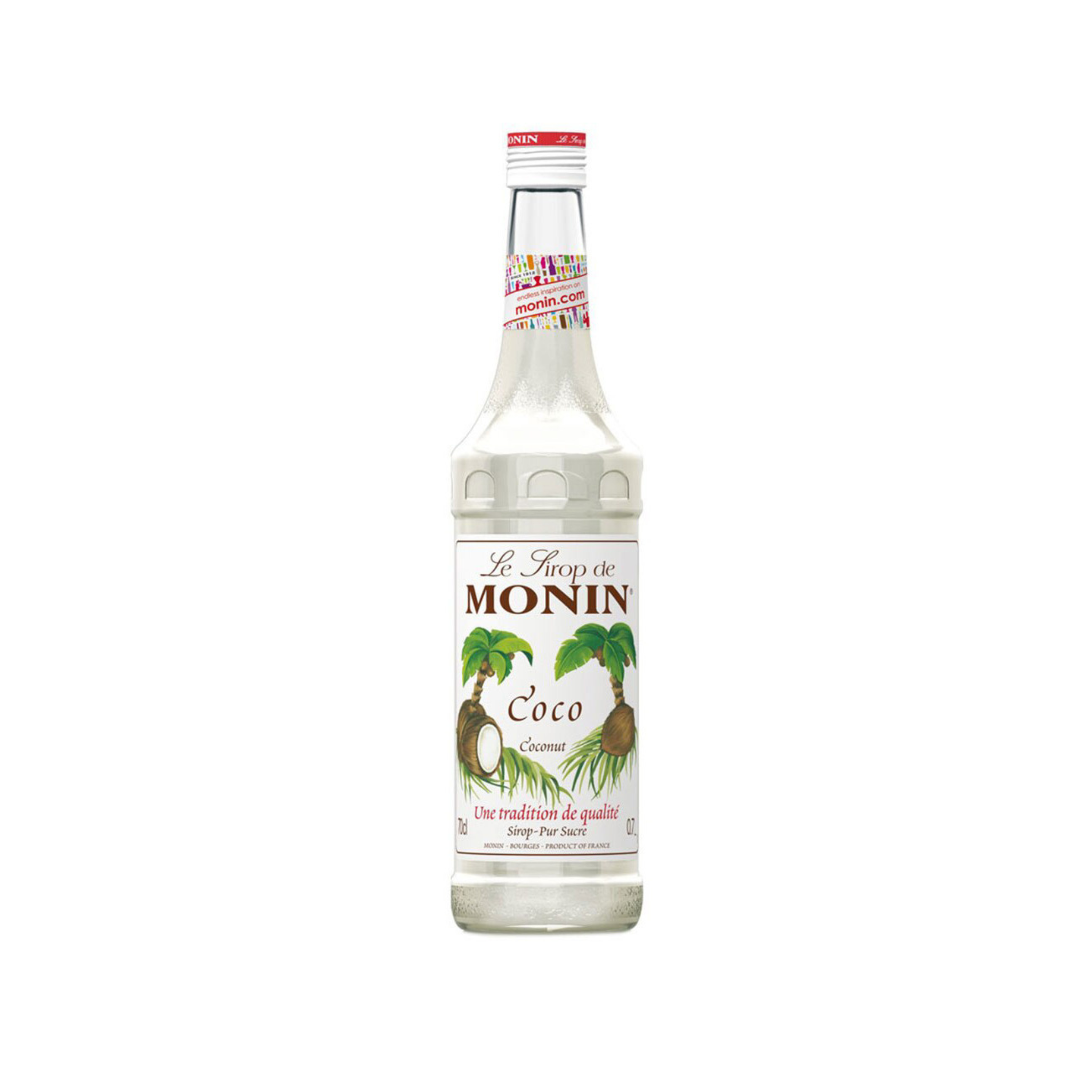 Monin Coconut Syrup – 70 ml mini bottle of rich and creamy coconut-flavoured syrup; perfect for tropical cocktails, iced coffees, smoothies, and wholesale café beverages