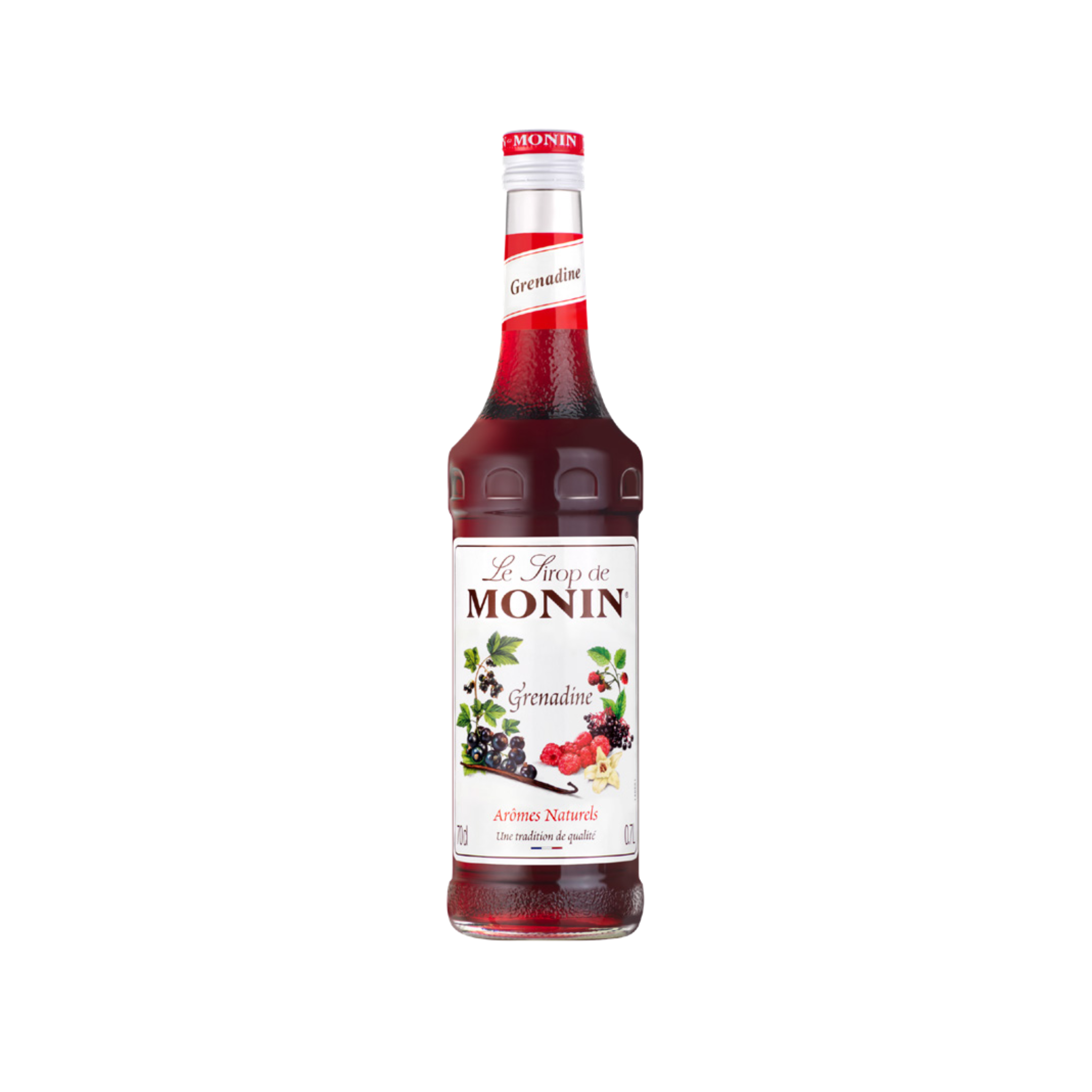Monin Grenadine Syrup – 70 ml mini bottle of classic red syrup with sweet and tart berry flavour; perfect for cocktails, mocktails, sodas, and café-style beverages in wholesale drink service