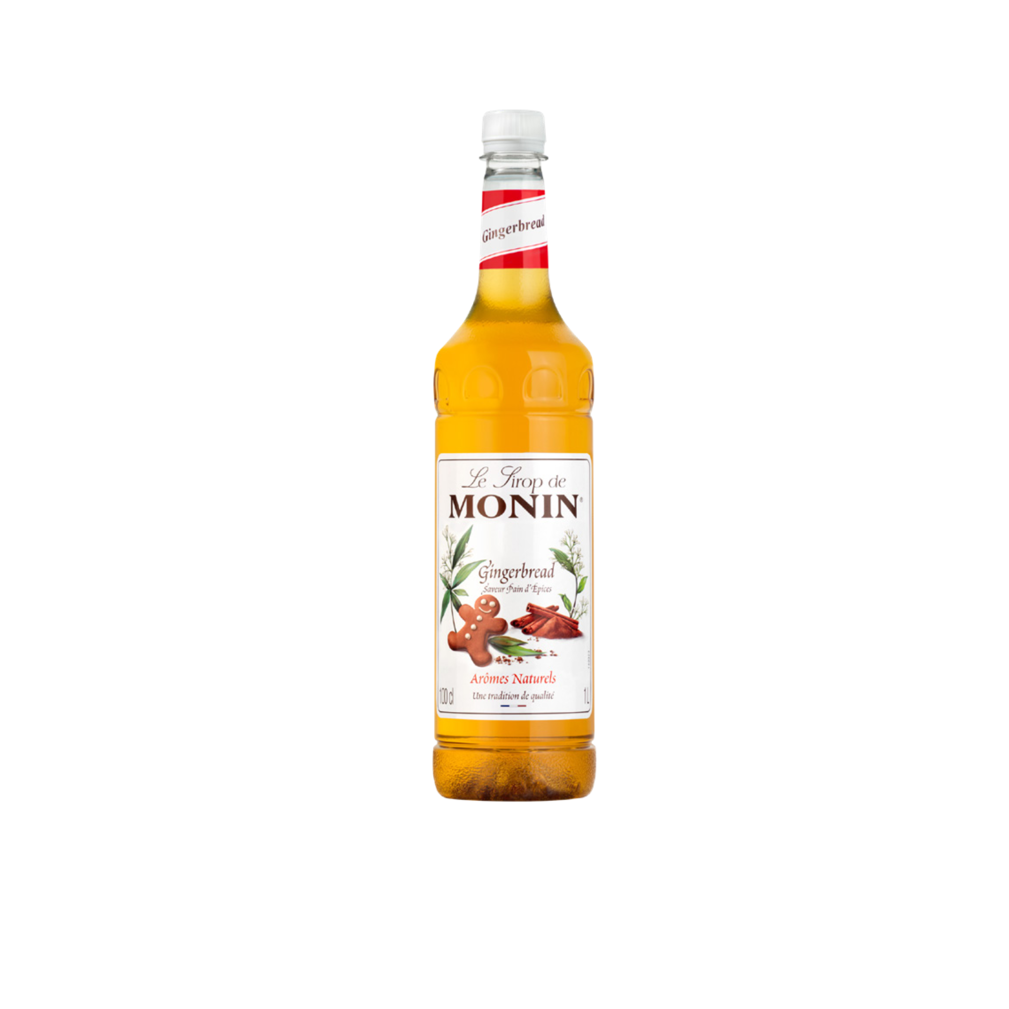Monin Gingerbread Syrup – 1 L bottle of warm, spiced syrup with ginger, cinnamon, and biscuit notes; ideal for festive coffees, lattes, desserts, and seasonal menus in cafés, restaurants, and wholesale supply