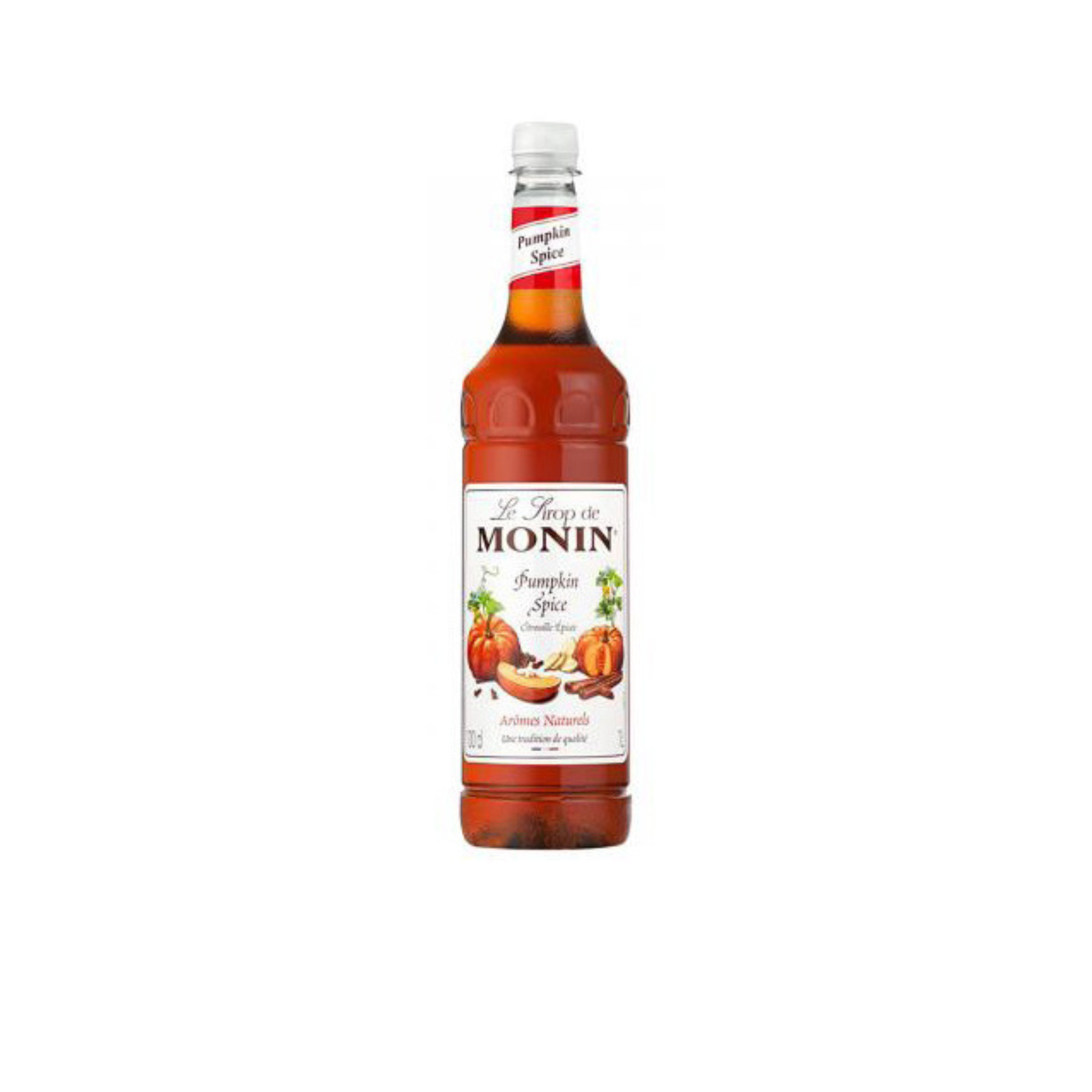 Monin Pumpkin Spice Syrup – 1 L bottle of warm, spiced syrup featuring pumpkin, cinnamon, and nutmeg flavours; perfect for autumn lattes, seasonal drinks, and wholesale café menus