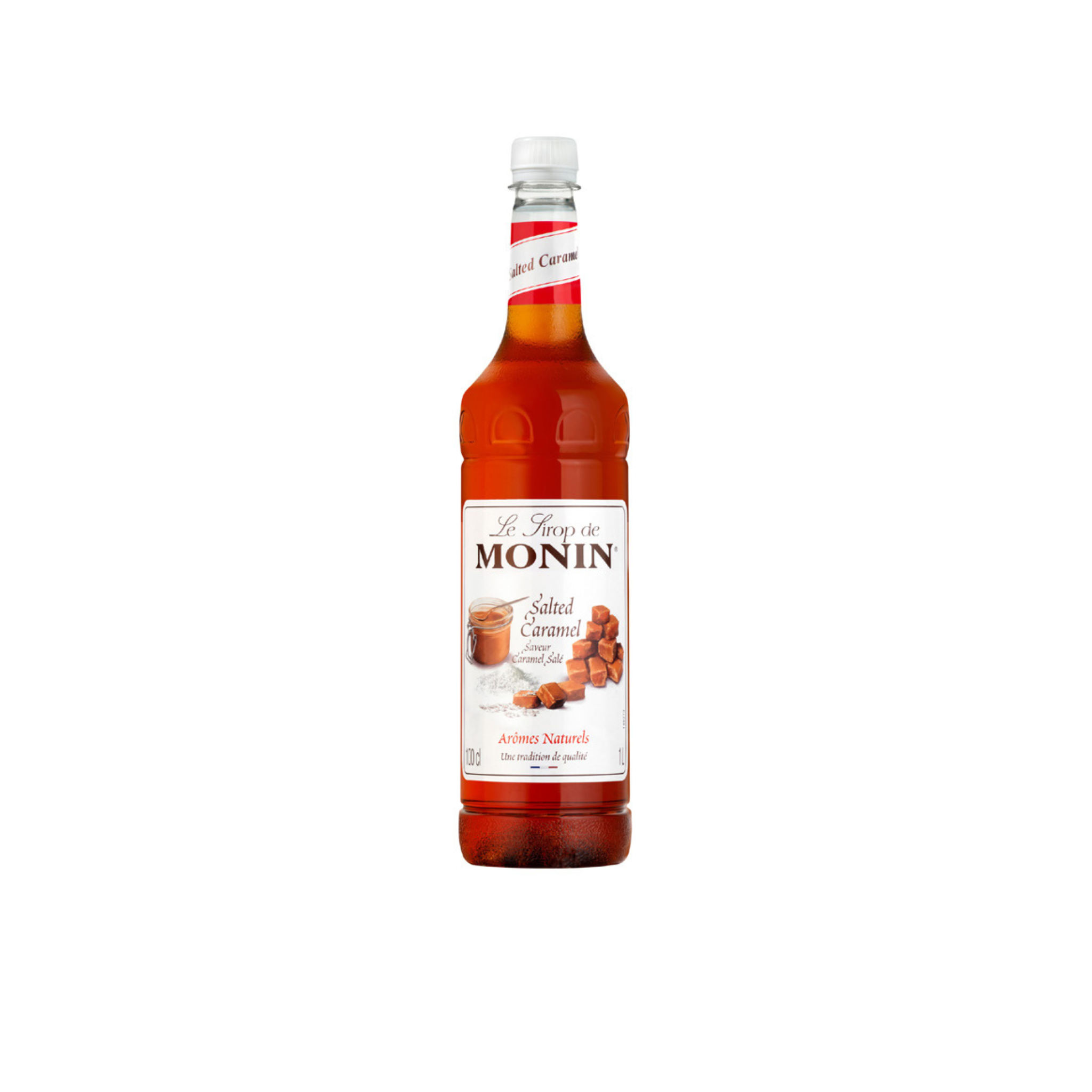 Monin Salted Caramel Syrup – 1 L bottle of rich, buttery caramel syrup with a hint of sea salt; perfect for flavouring coffees, lattes, desserts, and cocktails in cafés, restaurants, and wholesale drink menus