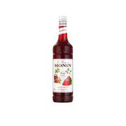 Monin Strawberry Syrup – 1 L bottle of sweet and fruity strawberry-flavoured syrup; ideal for flavouring lemonades, iced teas, milkshakes, cocktails, and café drinks in wholesale beverage service