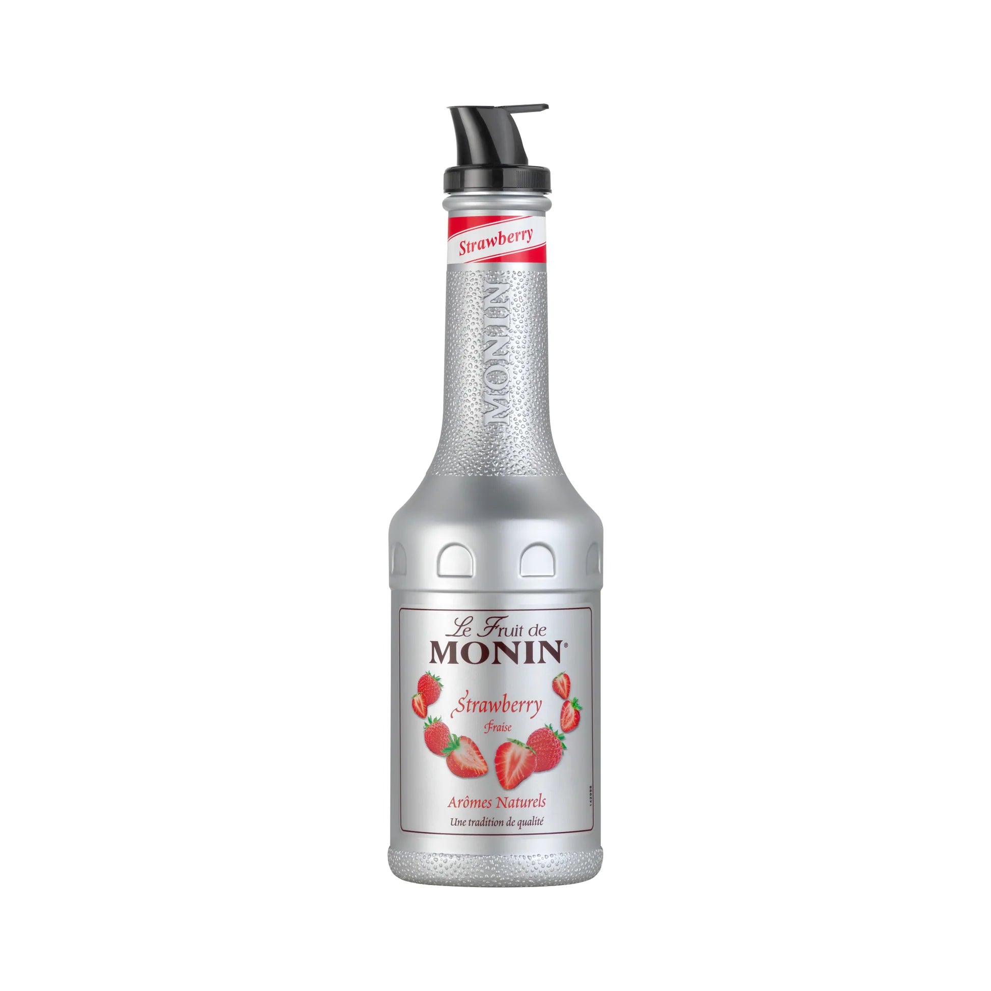 Monin Strawberry Purée – 1 L vibrant and sweet strawberry purée, perfect for crafting smoothies, cocktails, frappés, milkshakes, and dessert sauces; ideal wholesale supply for cafés, juice bars, and restaurants