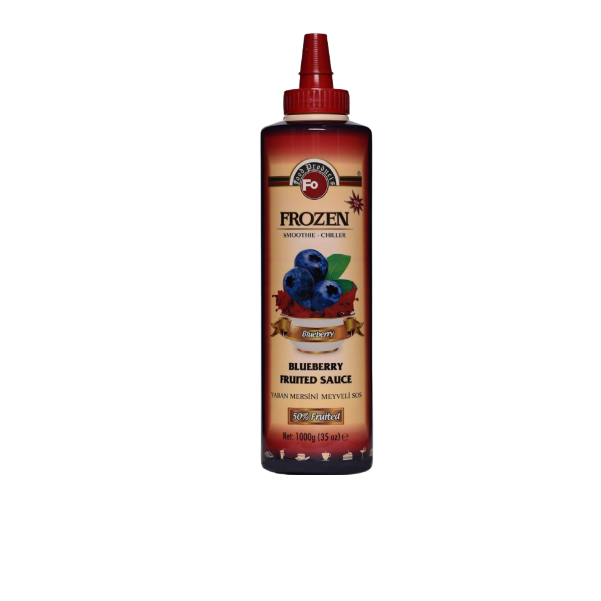 Fo Blueberry Fruited Sauce – 700 ml bottle of rich and fruity blueberry sauce made with real fruit; perfect for topping pancakes, waffles, ice creams, desserts, and drinks in cafés, restaurants, and wholesale menus