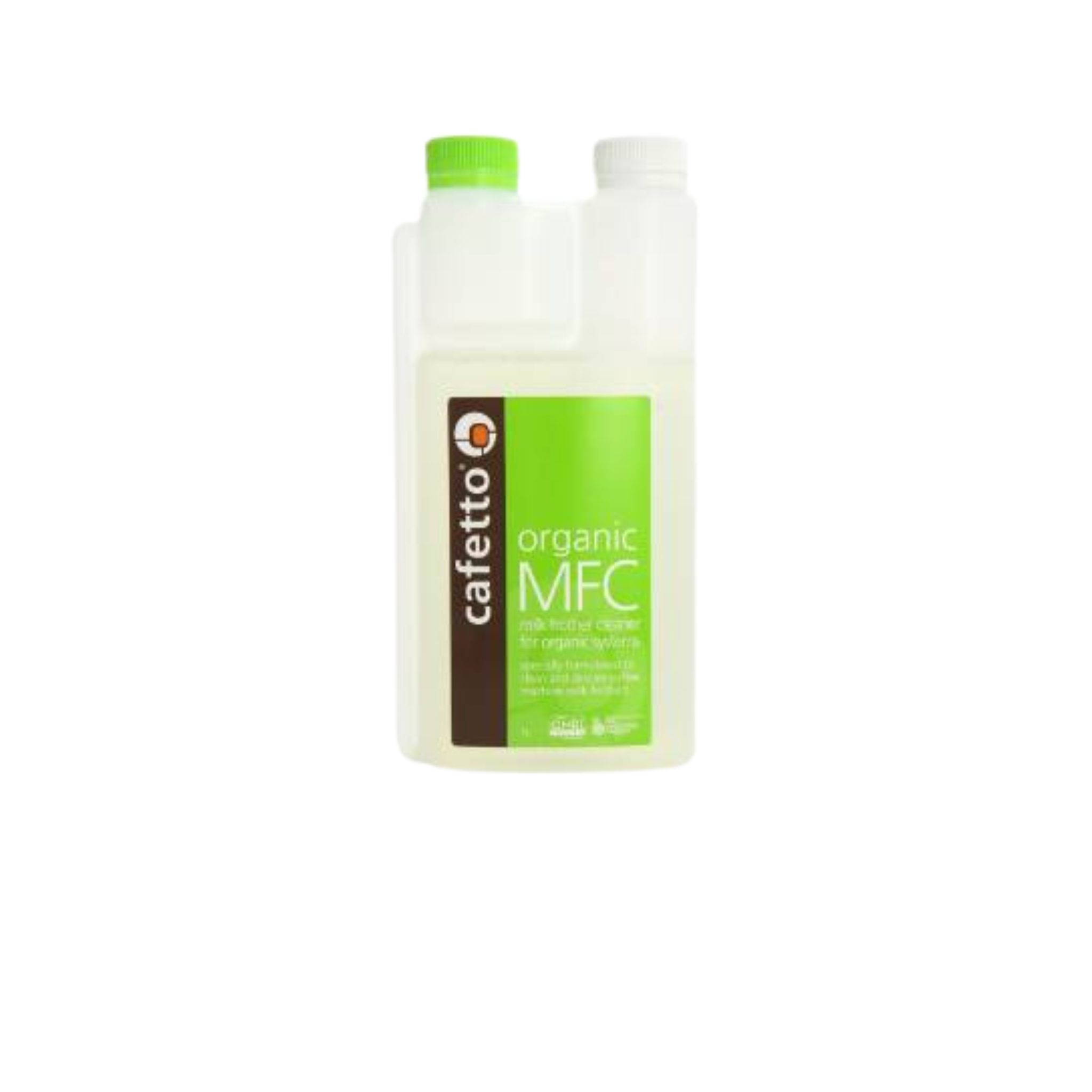 MFC Green Organic Milk Frother Cleaner – 1 L eco-friendly, organic-certified solution for cleaning milk frothers and steam wands; ideal for cafés, coffee shops, and wholesale barista use
