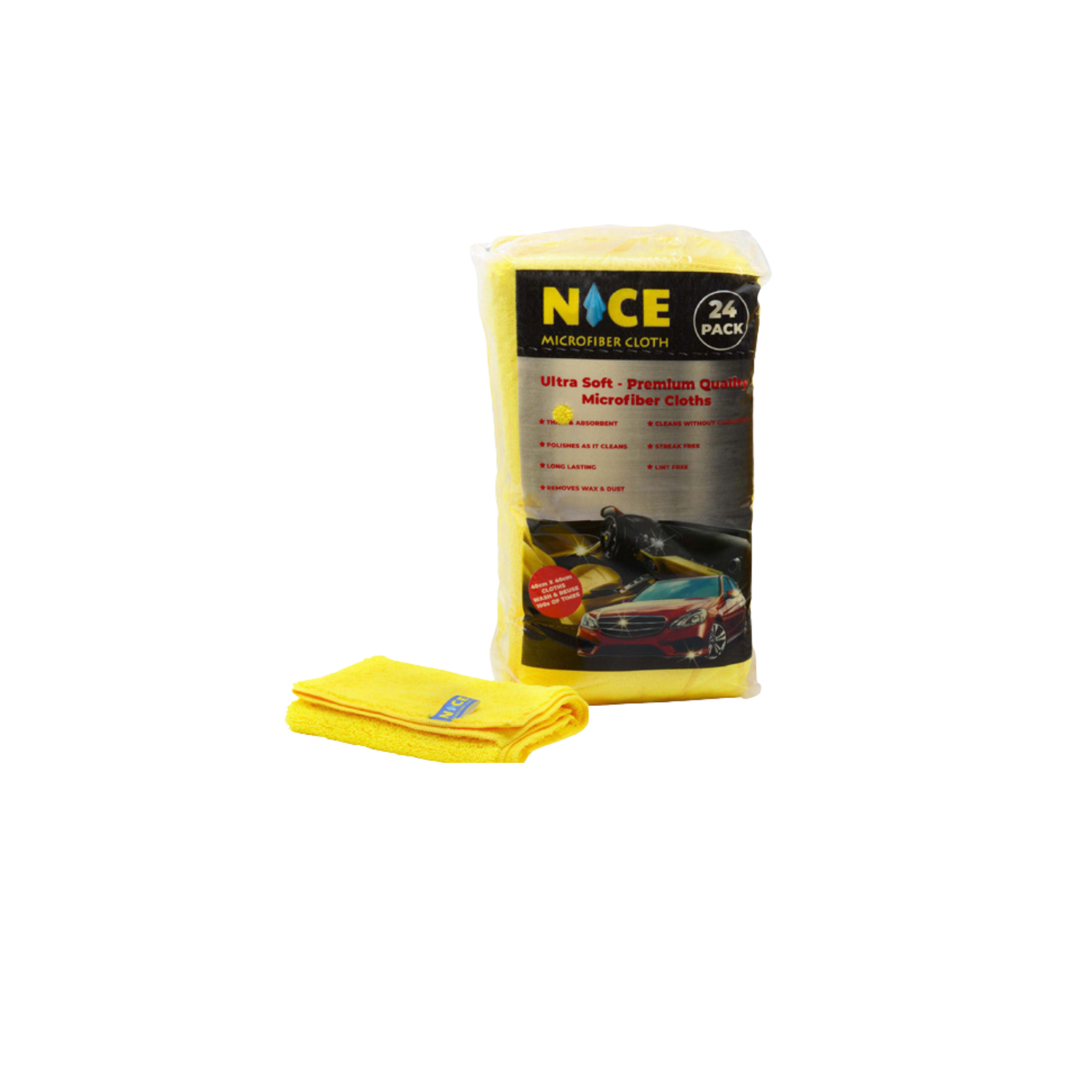 Nice Micro Yellow Towel – bulk pack of 24 microfiber yellow towels for effective cleaning and polishing; perfect for cafés, restaurants, catering kitchens, and wholesale hospitality supply
