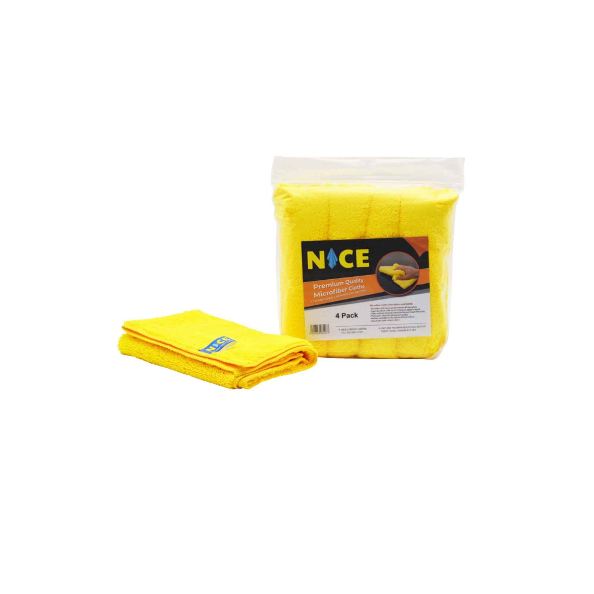 Nice Micro Yellow Towel – pack of 4 microfiber yellow towels designed for efficient cleaning and polishing; ideal for cafés, restaurants, catering services, and wholesale hospitality use