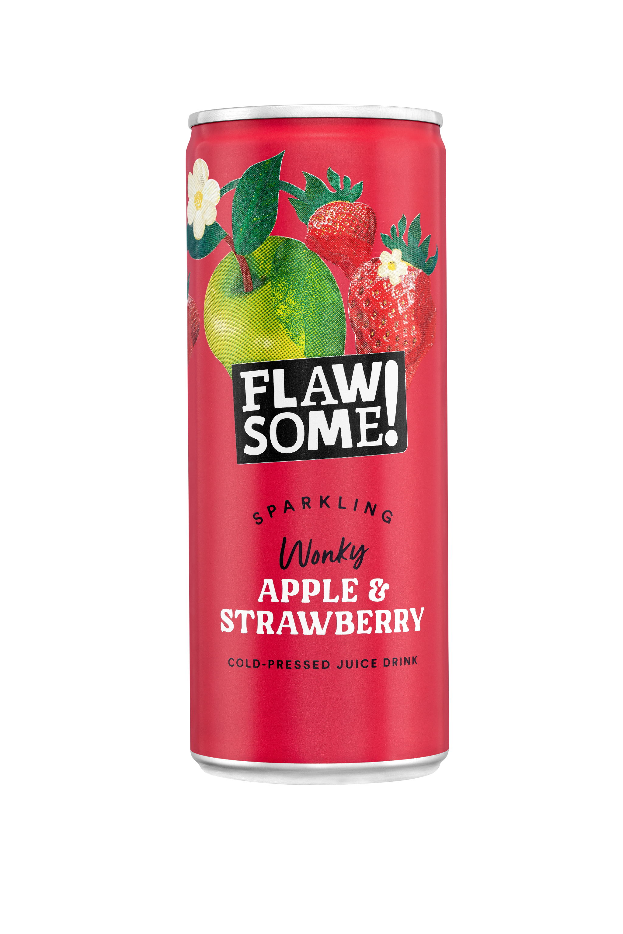 Flawsome Sparkling Strawberry Apple – 24 × 250 ml cold-pressed juice with sparkling apple and strawberry flavor; ideal for cafés, retailers, and juice bars