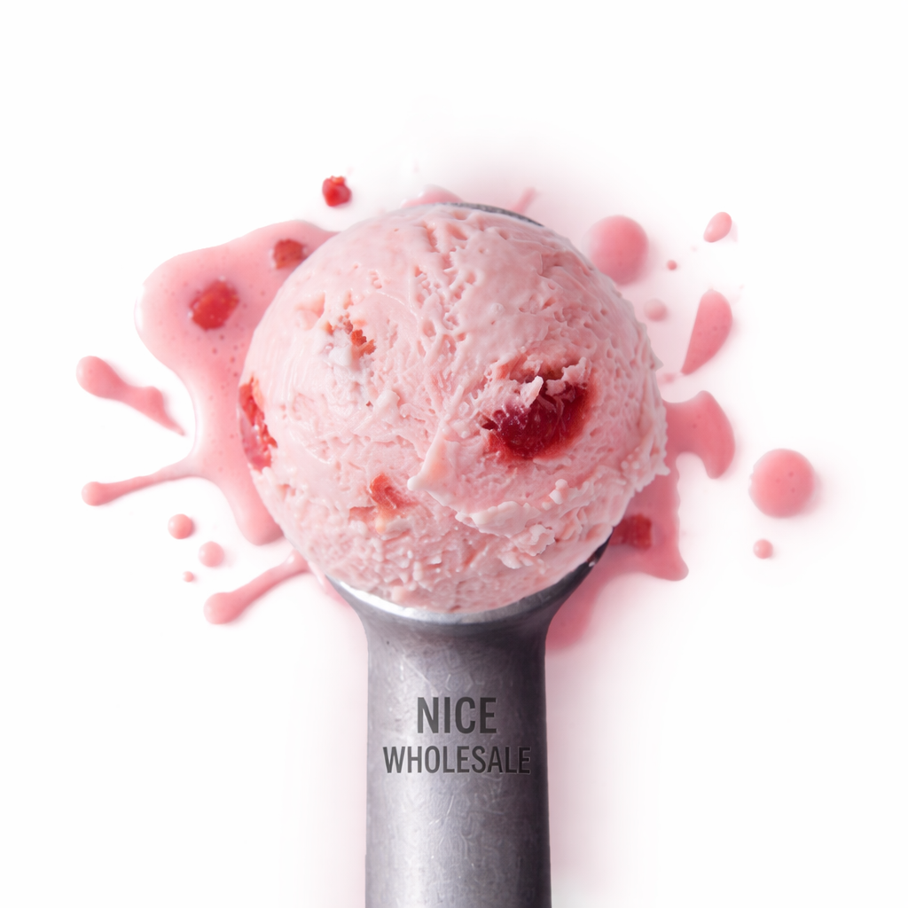 Pink ice cream scoop with 'Nice Wholesale' branding on a white background