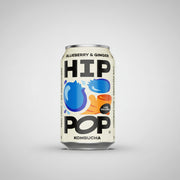 Can of HIP POP Blueberry & Ginger Kombucha on a blue background