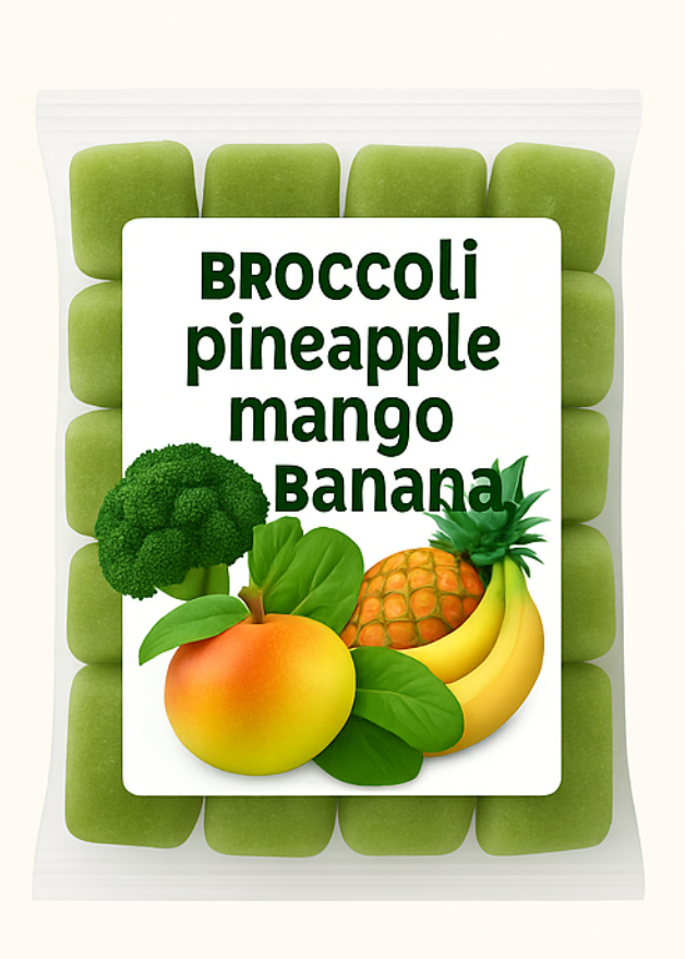 Green smoothie with ingredients labeled 'Dr Detox' on a green background